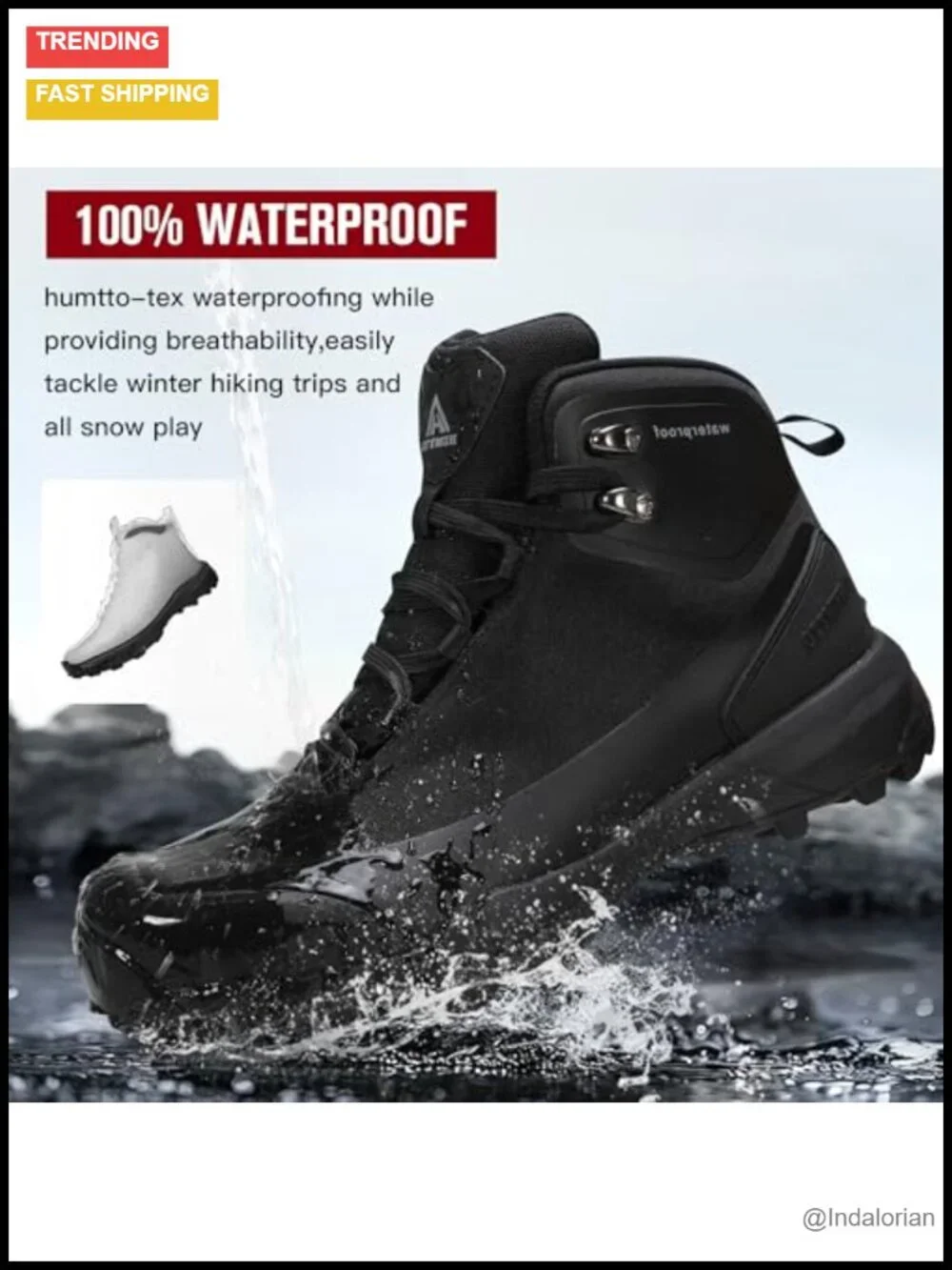 Waterproof Winter Snow Boots Fur Lined Lace-Up Ankle Boots for Men Hiking